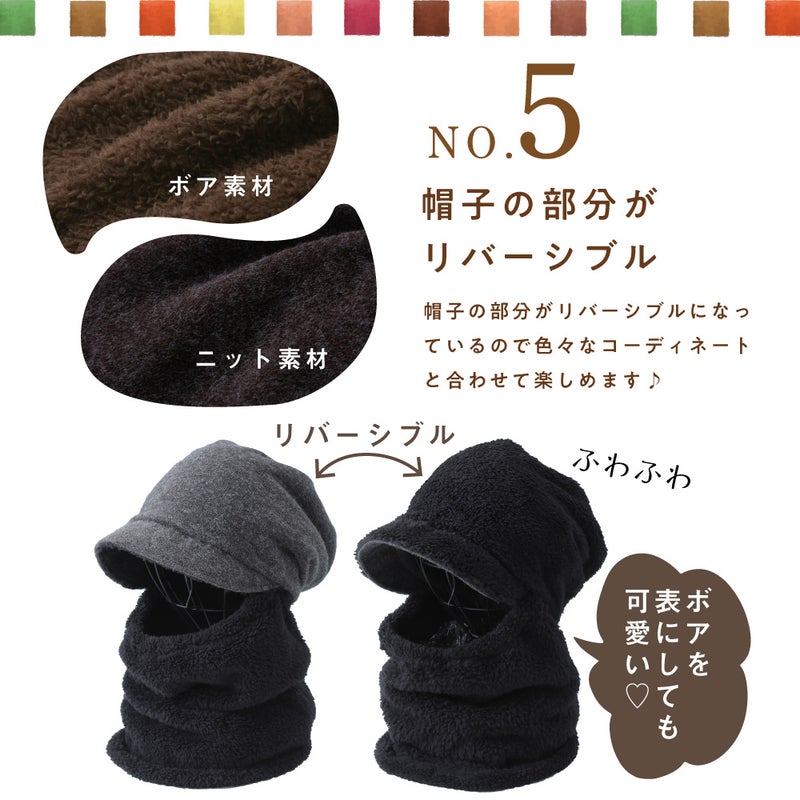 リバーシブル仕様のあったかキャスケット