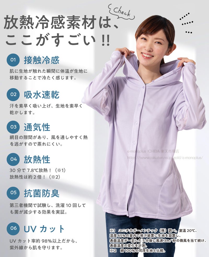 特殊な放熱素材を使用したUVロングパーカー