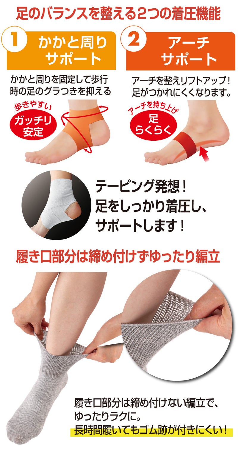 ブラック グレー ラベンダーの2足組アーチケアソックス